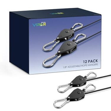 VIPARSPECTRA Retractable Heavy Duty Ratchet Tie Down Straps 12 Pack 8ft 75lbsPack Rope Pulley System with Carabiner Hook Rope Adjuster for Hanging PlantsGrow LightTents Various TieDown Uses