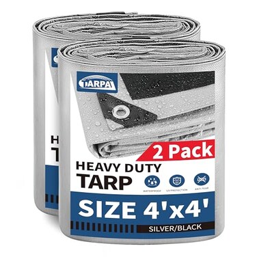 TARPAL 4x4 Feet Tarps Silver 105Mil2Pack Multipurpose Protective Cover Heavy Duty Tarp WaterproofSnow or UV ProtectionDurable Reinforced Edges