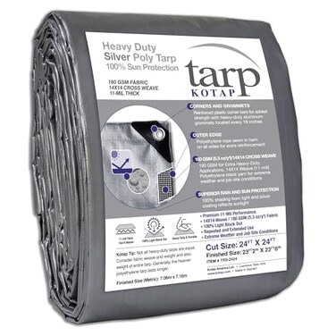 Kotap 24 x 24 Ft HeavyDuty ProtectionCoverage Tarp Superior Weave for Greater Longevity 10mil MultiUse Waterproof TRS2424 Silver 1Pack