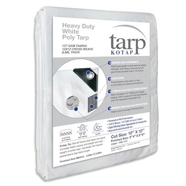 Kotap 10 x 10 Ft HeavyDuty ProtectionCoverage Tarp Superior Weave for Greater Longevity 8mil MultiUse Waterproof White 1Pack TRW1010