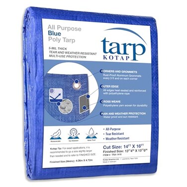Kotap 14 x 16 Ft AllPurpose MultiUse ProtectionCoverage 5mil Poly Tarp Waterproof Blue 1Pack TRA1416