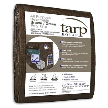 Kotap 30 x 50 Ft AllPurpose MultiUse ProtectionCoverage 5mil Poly Tarp Reversible Waterproof BrownGreen TBG3050