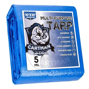 CARTMAN Finished Size 10x10 Feet Blue Poly Tarp 5 Mil Thick Multipurpose Protective Cover for Camping Tent Boat RV Car