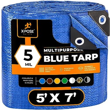 Xpose Safety Better Blue Poly Tarp 5 X 7 Multipurpose Protective Cover Lightweight Durable Waterproof Weather Proof 5 Mil Thick Polyethylene by