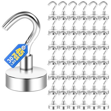LOVIMAG Neodymium Strong Magnetic Hooks30Lbs Rare Earth Magnets Heavy Duty with Hook for RefrigeratorCeiling Magnets for HangingCruiseCurtain and Kitchen etc 45 Pack