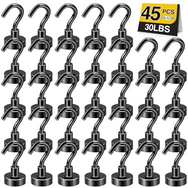 DIYMAG Magnetic Hooks for Refrigerator Extra Strong Cruise Hook Heavy Duty Earth Magnets with Hook for Hanging Magnetic Hanger for Cabins Grill 45PBlack