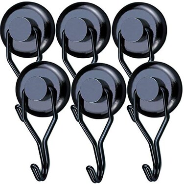 Elefama 110 LBS Magnetic Hooks Heavy Duty for Cruise Cabins Refrigerator Fridge Hanging Grill Tools Purse Magnet Hooks Strong Magnets with Hooks Black Magnetic Hook Hanger Swing for Kitchen Classroom