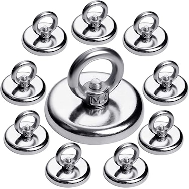 VNDUEEY 100 LBS Strong Magnetic Hooks 10 Pack Magnet Hooks Rare Earth Neodymium Fishing Magnets with Countersunk Hole Eyebolt Heavy Duty Magnet Hooks for Cruise Home Workplace Garage and Kitchen