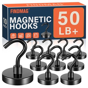 FINDMAG Magnetic Hooks Heavy Duty 50lb Strong Magnetic Hooks for Cruise Cabins Heavy Duty Magnets with Hook for Refrigerator Black Magnet Hook for Classroom Kitchen Home 2026 Cruise Essentials