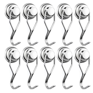 E BAVITE Magnetic Hooks80LB Magnet Hooks Heavy Duty with Swivel Swing 10 Pack Strong Neodymium Magnetic Hook for Cruise Cabins Refrigerator Hanging Garage Workshop Office and Kitchen Silver