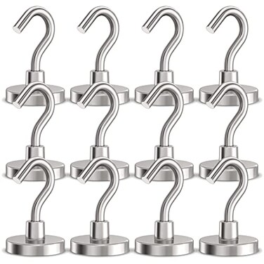GREATMAG Magnetic Hooks Heavy Duty 110 lbs Strong Hooks for Hanging Magnets with Hook for Cruise Cabins Grill Fridge Pack of 12