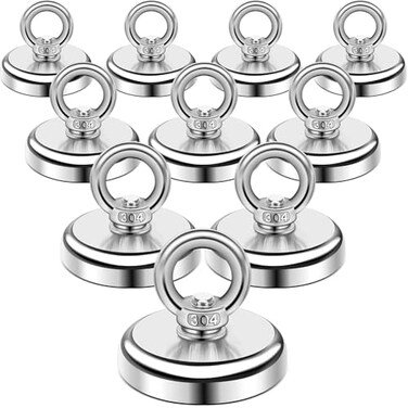 DIYMAG Magnetic Hooks 100 lbs Heavy Duty Rare Earth Neodymium Magnet Hooks with Countersunk Hole Eyebolt for Workplace Home Kitchen Office and Garage 10 Packs