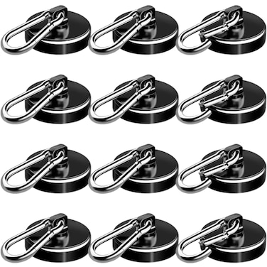 E BAVITE Carabiner Magnetic Hooks 110LBS Strong Black Magnetic Hooks Heavy Duty with Swivel Carabiner Hook Great for Hanging for Cruise Garage Kitchen Refrigerator Locker 12Pack