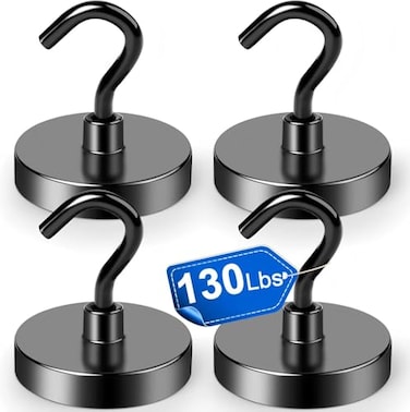LOVIMAG Magnetic Hooks Heavy Duty 130lbs Strong Neodymium Magnet Hook for Cruise Cabins Magnets with Hooks for Locker Accessories Classroom Must Haves Kitchen Office Metal Door Decor 4 Pack