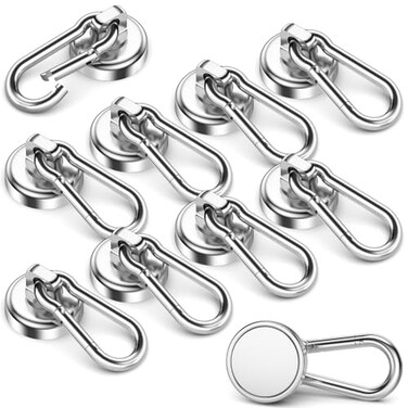 FINDMAG 10 Pack Strong Neodymium Magnetic Hooks Heavy Duty with Swivel Carabiner 70LBS Magnet Hooks for Hanging Magnet with Hook for Kitchen Home Warehouse School