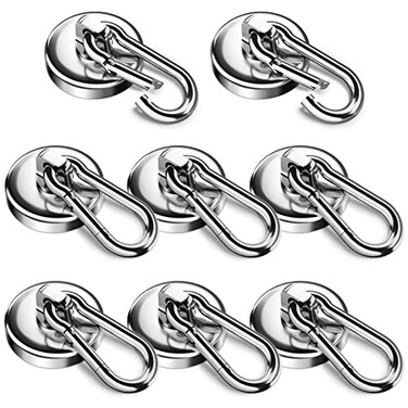 FINDMAG 8 Pack 100LBS Neodymium Magnet Hooks with Swivel Carabiner Strong Heavy Duty Magnetic Hooks for Hanging Kitchen Office Warehouse School