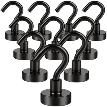 DIYMAG Magnetic Hooks 30Lbs Facilitate Hook Neodymium Magnet Hooks with Nickel Coating for CruiseKitchen Home Workplace Office and Garage etc 10 Packs Black