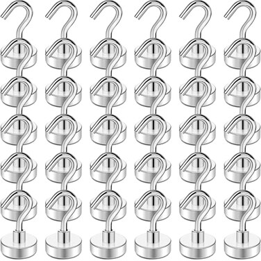TRYMAG Magnetic Hooks Heavy Duty 30Lbs Super Strong Magnet Hooks for Hanging Neodymium Earth Magnets with Hook for Refrigerators and Cruise Cabin Grill Workplace36pcs