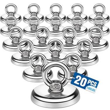 E BAVITE Magnetic Hooks100 lbs Heavy Duty Rare Earth Neodymium Magnets with Countersunk Hole Eyebolt Perfect for Home Kitchen Workplace Office and Garage 20 Packs