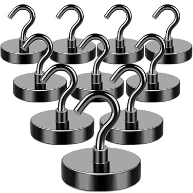MIKEDE Black Magnetic Hooks Heavy Duty 170LB Strong Neodymium Magnets for Refrigerator Magnetic Hooks with Epoxy Coating for Hanging Magnets with Hooks for Cruise Home Workplace 10 Pack