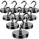 MIKEDE Black Magnetic Hooks Heavy Duty 170LB Strong Neodymium Magnets for Refrigerator Magnetic Hooks with Epoxy Coating for Hanging Magnets with Hooks for Cruise Home Workplace 10 Pack