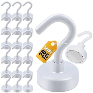 DIYMAG Magnetic Hooks 30Lbs Strong Heavy Duty Cruise Magnet SHook for Classroom Fridge Hanging Cabins Grill Kitchen Garage Workplace and Office Etc 20 PackWhite
