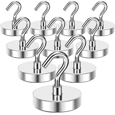 MIKEDE Magnetic Hooks Heavy Duty 170LB Strong Neodymium Magnets with Hooks for Refrigerator Large Magnetic Hooks with Epoxy Coating for Hanging Home Workplace 10 Pack