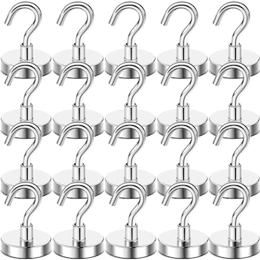 DIYMAG Magnetic Hooks 85 LB Heavy Duty Strong Magnet with Hook Rare Earth Neodymium Magnets for Hanging Magnetics Hanger for Curtain Home Kitchen Workplace 20 Packs