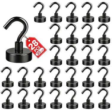 E BAVITE Magnetic Hooks30Lb Magnetic Hooks Heavy Duty with Epoxy Coating Magnet Cruise Hook for Hanging Cruise Grill Towel Home Kitchen Workplace Office and Garage 28 PackBlack