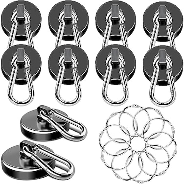 MIKEDE Magnetic Hooks Heavy Duty 110LBS Strong Neodymium Magnets with Swivel Carabiner Hook Black Magnetic Hangers Magnet Hooks for Locker Home Cruise Cabin Office 10 Pack
