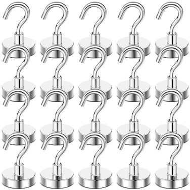 DIYMAG Magnetic Hooks 50 LB Heavy Duty Magnet with Hook20 Packs Strong Rare Earth Neodymium Magnets for Hanging Magnetics Hanger for Curtain Home Kitchen Workplace