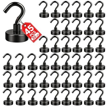 E BAVITE Magnetic Hooks Strong Magnet Cruise Hook for Hanging Grill Towel Home Kitchen Workplace Office and Garage 45 PackBlack