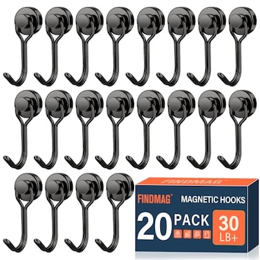 FINDMAG Black Magnetic Hooks 30lbs Strong Magnetic Hooks for Refrigerator 2026 Cruise Ship Essentials Swivel Swing Magnet Hooks for Garage Home Organizaton Whiteboard Office Supplies 20 Pack
