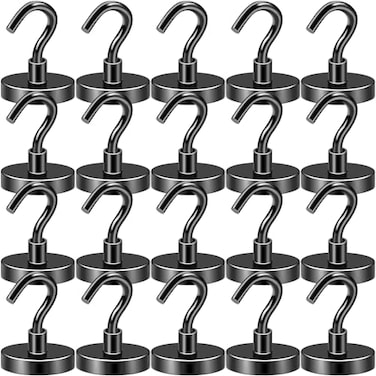 DIYMAG Black Magnetic Hooks 120 LB Heavy Duty Strong Magnet with Hook Rare Earth Neodymium Magnets for Hanging Magnetics Hanger for Curtain Home Kitchen Workplace 20 Packs