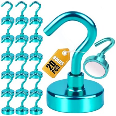 DIYMAG Magnetic Hooks 30Lbs Strong Heavy Duty Cruise Magnet SHooks for Classroom Fridge Hanging Cabins Grill Kitchen Garage Workplace and Office Etc 20 PackGreen