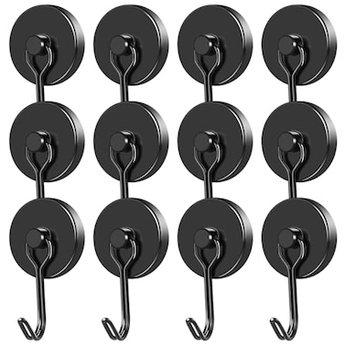 MIKEDE Magnetic Hooks 12 Pack 120Lbs Heavy Duty Neodymium Magnet Hooks Black Magnetic Swivel Hooks for Hanging Rust Proof Strong Magnets with Hook Magnetic Metal Hanger for Storage