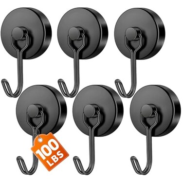 FINDMAG 100lbs Magnetic Hooks Heavy Duty Extra Strong Magnetic Hooks for Cruise Cabins Large Magnet Hooks for Refrigerator Magnetic Hanger for Garage Kitchen Garden Locker Accessories 6 Pack