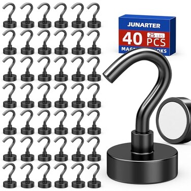 Junarter Black Magnetic Hooks 40 Pack Magnetic Hooks for Cruise Cabins 25lbs Magnet Hooks Strong Magnetic Hook Heavy Duty Magnets with Hooks Metal Magnetic Hook for Hanging Refrigerator
