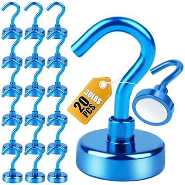 DIYMAG Magnetic Hooks 30Lbs Strong Heavy Duty Cruise Magnet SHooks for Classroom Fridge Hanging Cabins Grill Kitchen Garage Workplace and Office Etc 20 PackBlue