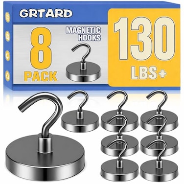 Grtard 130LBS Magnetic Hooks 8 Pack Strong Magnetic Hooks for Cruise Cabins Magnet Hooks Heavy Duty for Fridge Magnets with Hook for Hanging Grill Garage Cruise Ship Essentials Black