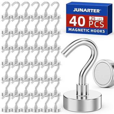 Junarter Magnetic Hooks 40 Pack Magnetic Hooks for Cruise Cabins 25lbs Magnet Hooks Strong Magnetic Hook Heavy Duty Magnets with Hook Metal Magnetic Hook for Hanging Refrigerator Grill