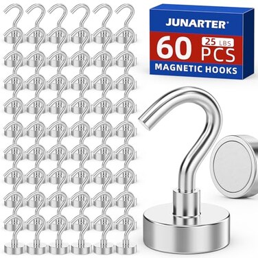 Junarter Magnetic Hooks60 Pack Magnetic Hooks for Cruise Cabins 25lbs Magnet Hooks Strong Magnetic Hook Heavy Duty Magnets with Hooks Metal Magnetic Hook for Hanging Refrigerator Grill