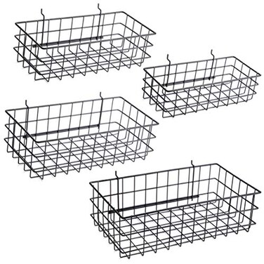 Right Arrange Pegboard Baskets Set of 4 Black Hooks to Any Peg Board Pegboard Accessories Square Style Wire Shelf Baskets Organize Tools Workbench Garage Storage Wall Organizer Attachments