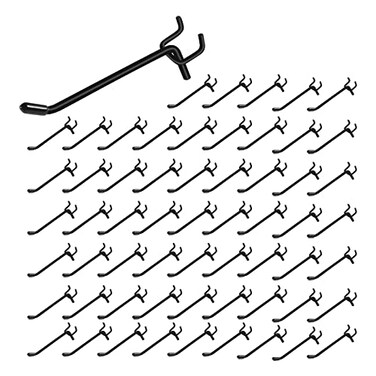 Dualshine 60PCS Black Pegboard Hooks 4 Inch Peg Board Shelving Hook Metal Pegboard Display Hook Peg Wall Hook for 14 Spaced Pegboard 02 Diameter Peg Board Peg for Garage Storage Organizer