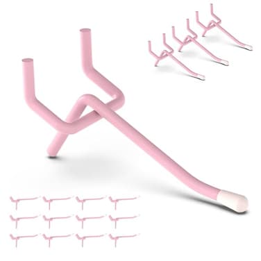 HUHOLE 50Pack Pink Pegboard Hooks 2 Inch Decorative Metal Peg Board Hangers with Rubber Safety Tips Fits 18 14 Boards Heavy Duty Organizer for Craft Room Nursery Garage Retail Display