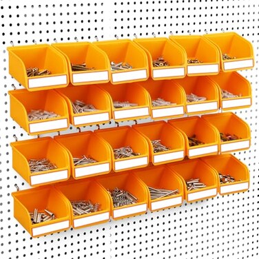 ELEAD Pegboard Bins Organizer Set 24Pack Durable Storage Tray for Screws Nuts Bolts Hardware Crafts Accessories Fits Standard Pegboards 24 Labels for Garage Workshop Craft Room
