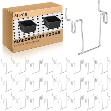 Tandefio 24 Pcs Pegboard Bin Hooks Metal U Hook Heavy Duty Peg Board Hangers for Hanging Tool Display Organizer Accessories for 18 Inch and 14 Inch Pegboard or Slatwall Room Office Kitchen Workshop