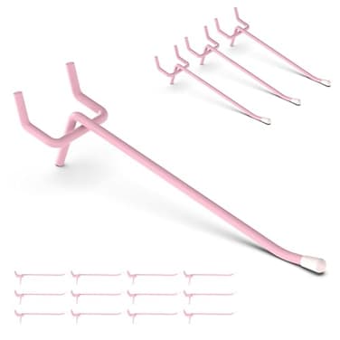 HUHOLE 50Pack Pink Pegboard Hooks 4 Inch Decorative Metal Peg Board Hangers with Rubber Safety Tips Fits 18 14 Boards Heavy Duty Organizer for Craft Room Nursery Garage Retail Display