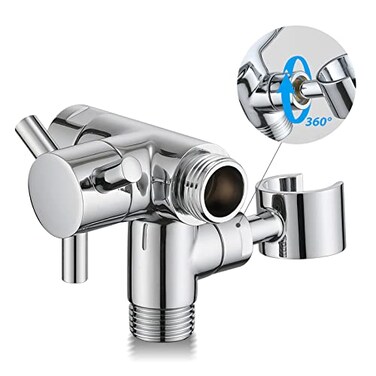 PDPBath Solid Brass 3 Way Shower Arm Diverter Valve with Handheld Holder for Dual Shower Heads with G12 Universal Connection Chrome