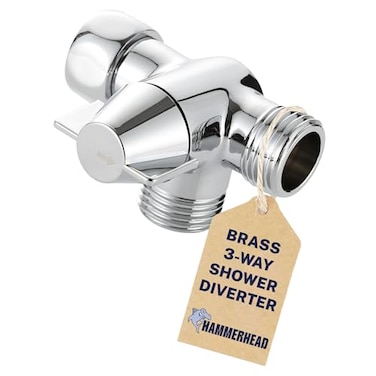 HammerHead Showers Solid Metal 3 Way Shower Diverter Valve Shower Arm Diverter Connects Fixed and Hand Held to Shower Arm Shower Diverter for Dual Shower Head Shower Splitter 2 Way Chrome